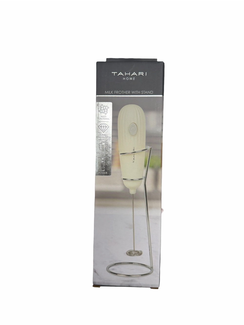 Tahari Cream Handheld Milk Frother with Metal Stand
